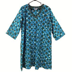 Marketplace Handwork India Tunic Dress Size L Boho Block Print Embroidered